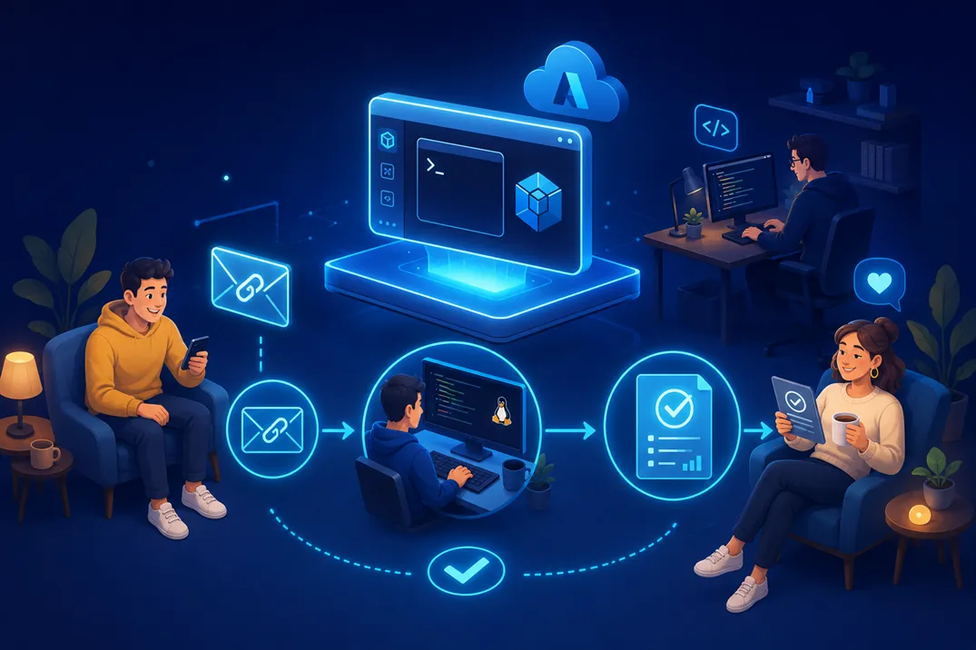 An image showing a group of people using the Internet. One of them accepts CVs while the other two perform practical technical work.