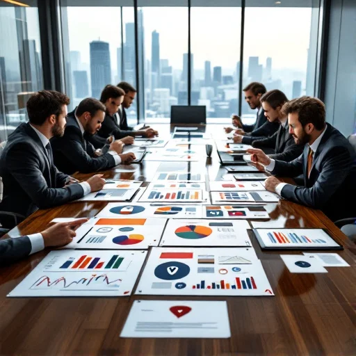 Conference room scene with a diverse group of executives reviewing a printed security report spread across a table, showing charts and graphs without readable text, with visible confusion and discussion body language